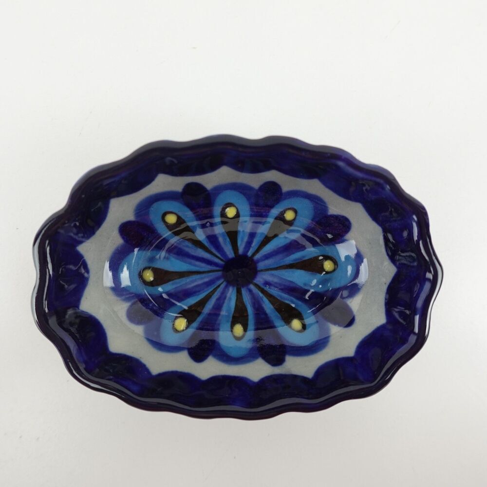 Guate Mayanke Pottery Small Blue Sauce Dip Tappas Oval Bowl